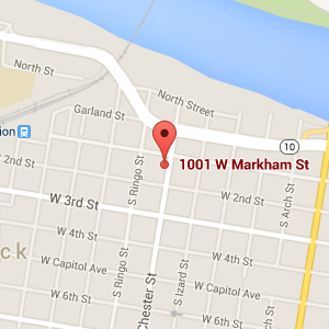 Google Map of Riverside Bank on 1001 W. Markham Street Little Rock, AR 72201
