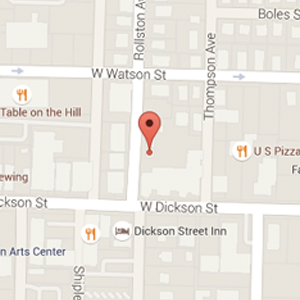 Google Map of Riverside Bank on 320 N. Rollston Avenue Suite #101 Fayetteville, AR 72701